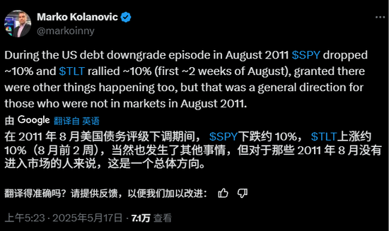 美国失去“最后一个AAA评级”	，穆迪下手的时点很“微妙”，华尔街：这给了美股回调理由